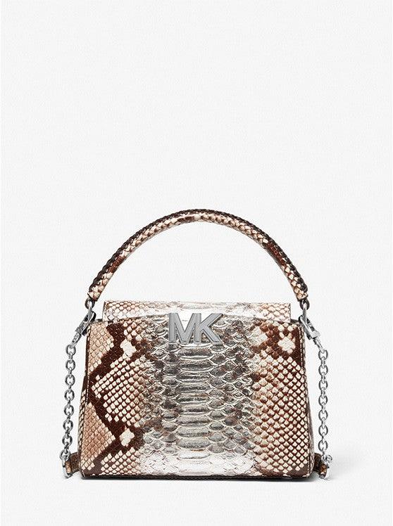 Karlie Medium Pebbled and Snake Embossed Leather Satchel