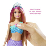 Mermaid Barbie Doll with Water-Activated Twinkle Light-Up Tail, Barbie Dreamtopia Mermaid Toys, Pink-Streaked Hair, HDJ36 - toylibrary.lk