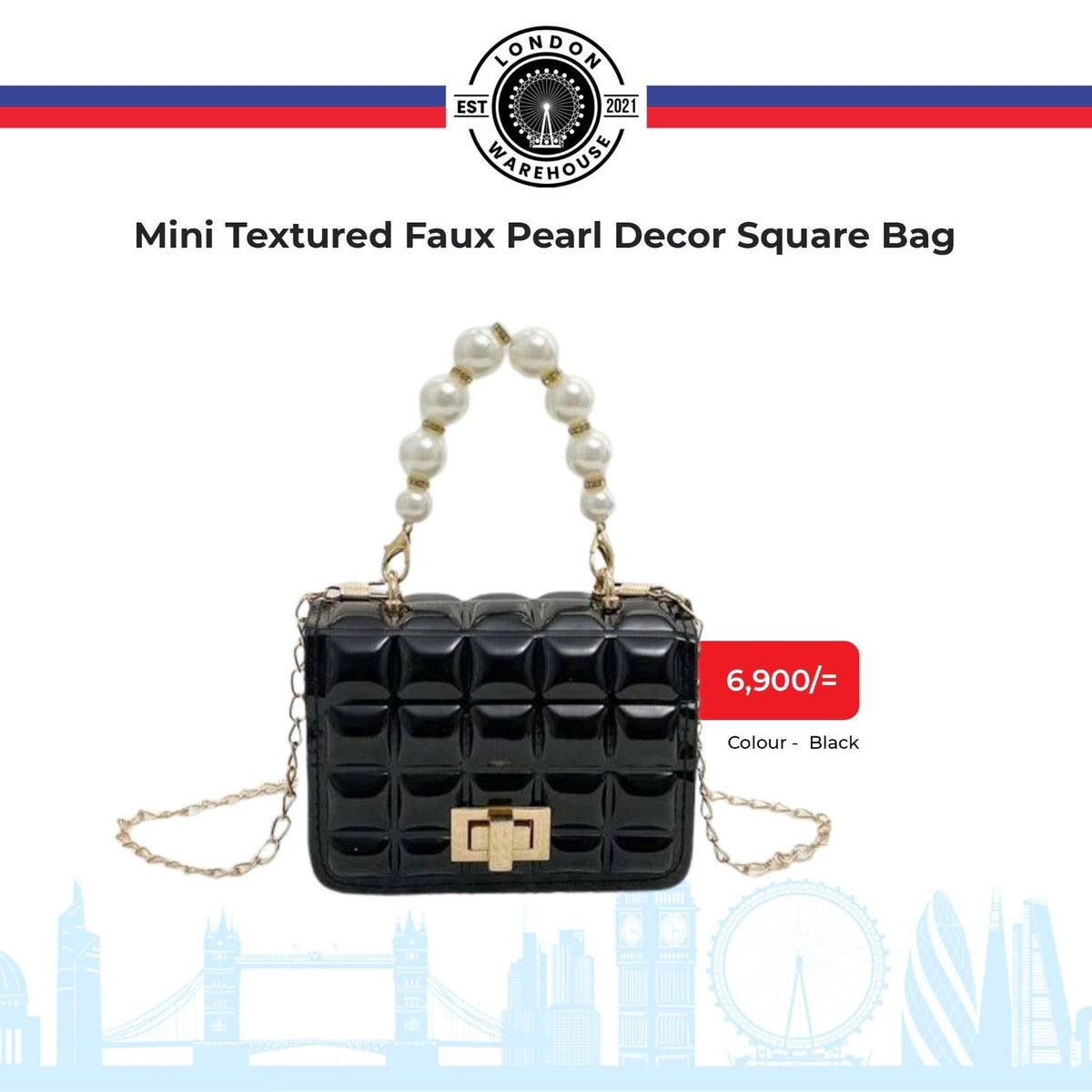 Textured Faux Pearl Decor Square Bag