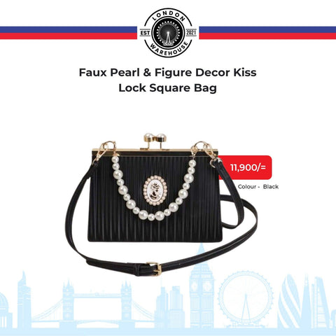 Faux Pearl & Figure Decor Kiss Lock Square Bag - toylibrary.lk