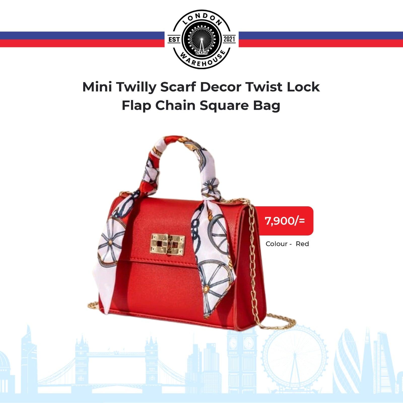 Mini Square Bag Twilly Scarf Decor Top Handle Twist Lock Flap