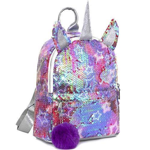 Sequin & Faux Fur Pom-Pom Unicorn Backpack