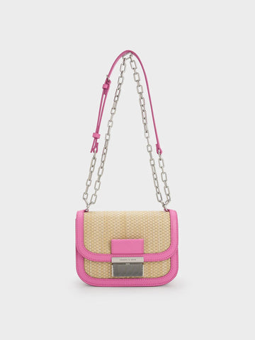 Charlot Raffia Chain Strap Bag - Pink