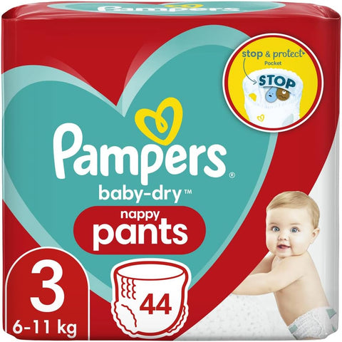 Pampers Baby-Dry 44 Nappy Pants Easy to Change, 6 - 1, 1 kg, Size 3