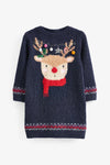 Navy Blue Reindeer Jumper Dress (3mths-7yrs)