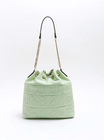 GREEN QUILTED DRAWSTRING BAG