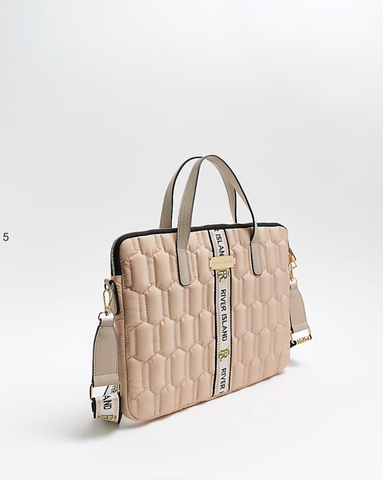 BEIGE QUILTED LAPTOP CASE