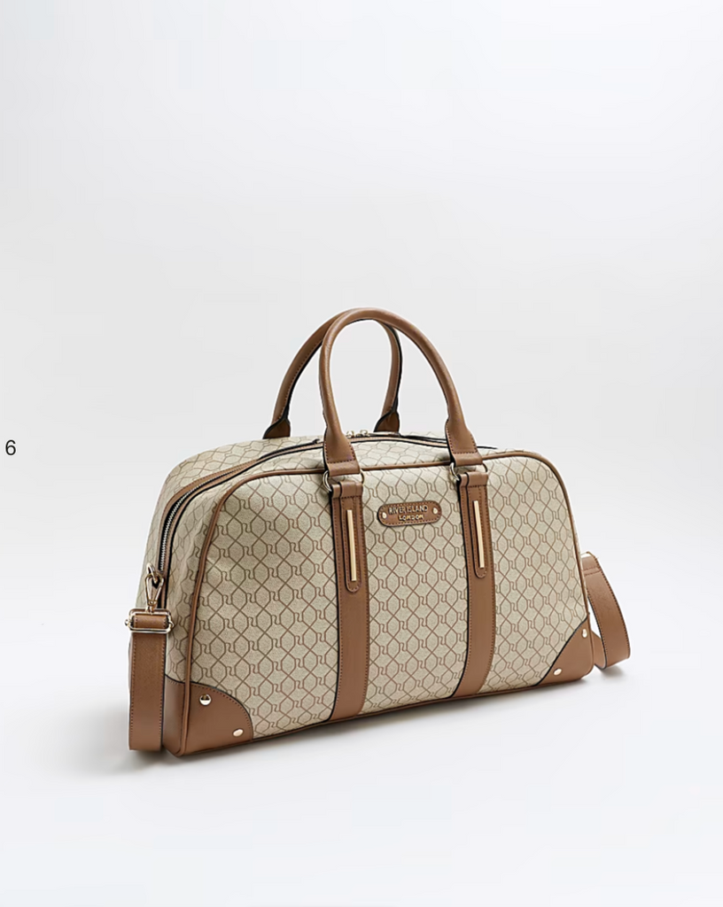 BEIGE RI MONOGRAM TRAVEL BAG toylibrary.lk