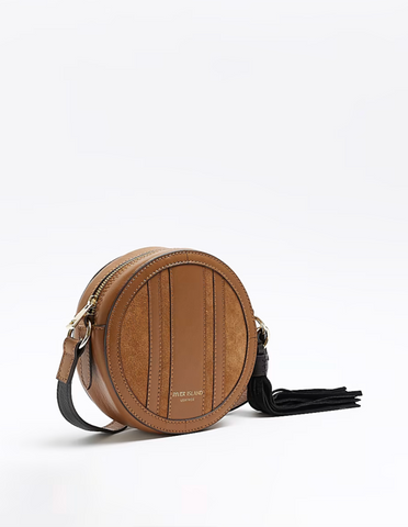BROWN LEATHER ROUND CROSS BODY BAG