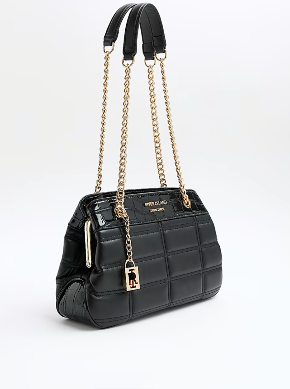 BLACK QUILTED CHAIN SHOULDER BAG toylibrary.lk