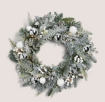 Silver LED Bauble Wreath (60cm x 60cm x 13cm)