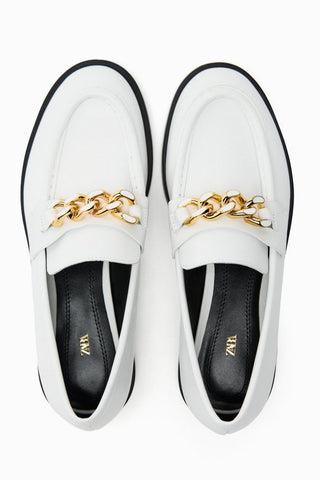 LEATHER LOAFERS WITH CHAIN DETAIL