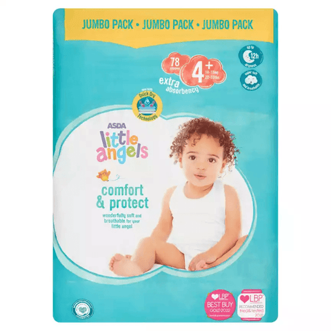 ASDA Little Angels Comfort & Protect 4+ Jumbo Pack 78 Nappies - toylibrary.lk