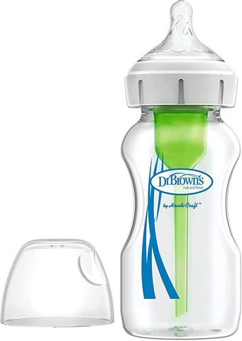 Natural Flow Options+ Anti-Colic Wide Neck Baby Bottles, BPA-free polypropylene plastic, Green, 270 ml - toylibrary.lk