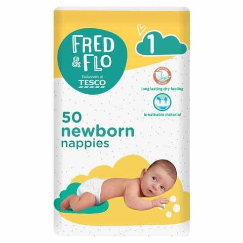 Fred & Flo Newborn Nappy Size 1 50 Pack - toylibrary.lk