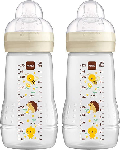 Active Water Bottle Set of 2 (270 ml), Baby Drinking Bottle with MAM Teat Size 1, Made of SkinSoft Silicone - toylibrary.lk