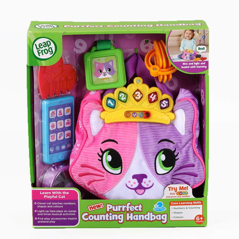 LeapFrog Purrfect Counting Handbag, Baby Interactive Toy for Pretend Play, Musical Toy with Colours and Phrases, Cute Cat Purse with Baby Accessories and Baby Teether, Suitable for 6 Months + - toylibrary.lk