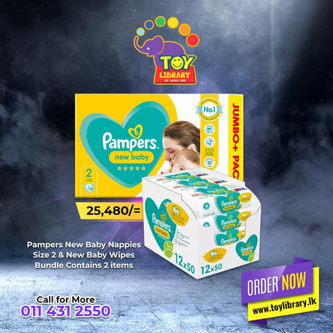 Pampers New Baby Nappies Size 2 & New Baby Wipes Bundle Contains 2 items - toylibrary.lk
