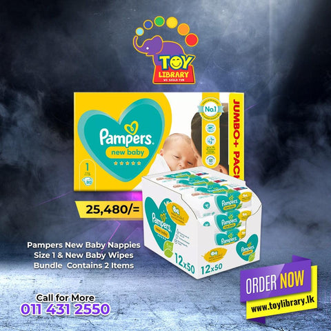 Pampers New Baby Nappies Size 1 & New Baby Wipes Bundle  Contains 2 Items - toylibrary.lk
