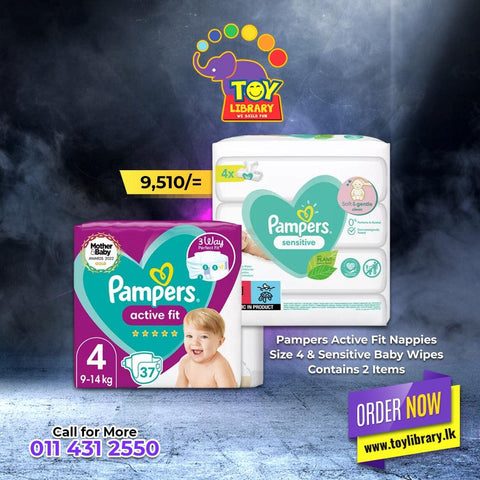 Pampers Active Fit Nappies Size 4 & Sensitive Baby Wipes  Contains 2 Items - toylibrary.lk