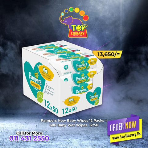 Pampers Baby Wipes Multipack, New Baby Sensitive, 600 Wet Wipes (12 x 50), Baby Essentials for Newborn - toylibrary.lk