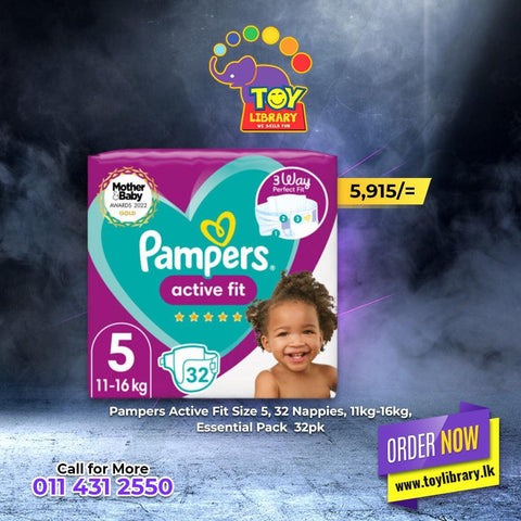 Pampers Active Fit Size 5, 32 Nappies, 11kg-16kg, Essential Pack  32pk - toylibrary.lk