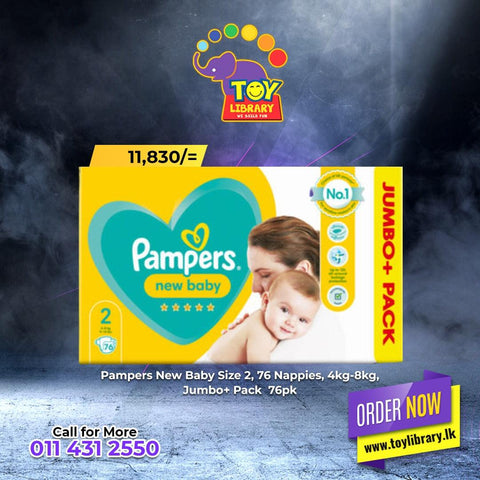 Pampers New Baby Size 2, 76 Nappies, 4kg-8kg, Jumbo+ Pack  76pk - toylibrary.lk
