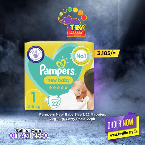Pampers New Baby Size 1, 22 Nappies, 2kg-5kg, Carry Pack  22pk - toylibrary.lk