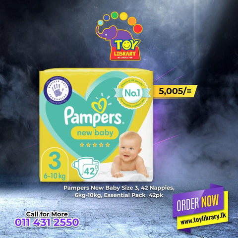 Pampers New Baby Size 3, 42 Nappies, 6kg-10kg, Essential Pack  42pk - toylibrary.lk