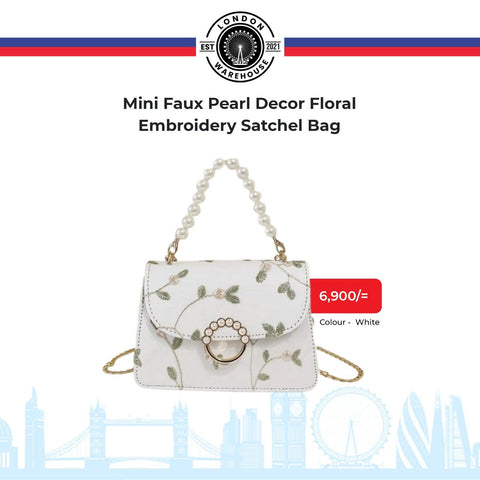 Mini Faux Pearl Decor Floral Embroidery Satchel Bag - toylibrary.lk