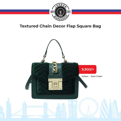 Textured Chain Decor Flap Square Bag - toylibrary.lk