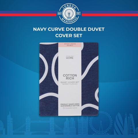 Navy Curve Double Duvet Cover Set