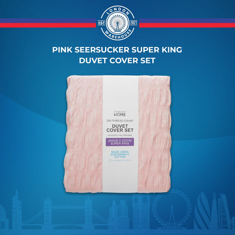 Pink Seersucker Super King Duvet Cover Set