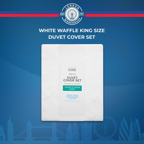 White Waffle King Size Duvet Cover Set