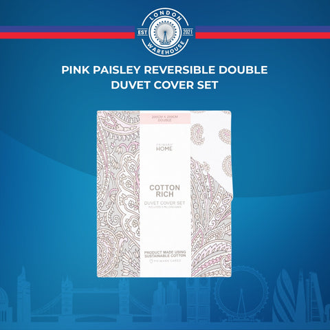 Pink Paisley Reversible Double Duvet Cover Set
