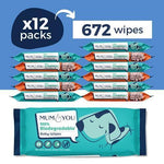 Biodegradable Baby Wipes Multipack, 672 Wet Wipes (12 Packs) - toylibrary.lk